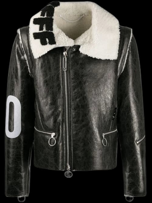 OFF-WHITE Leather Shearling Zip Jacket Black/White