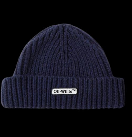 OFF-WHITE Logo Appliqued Ribbed Beanie Navy