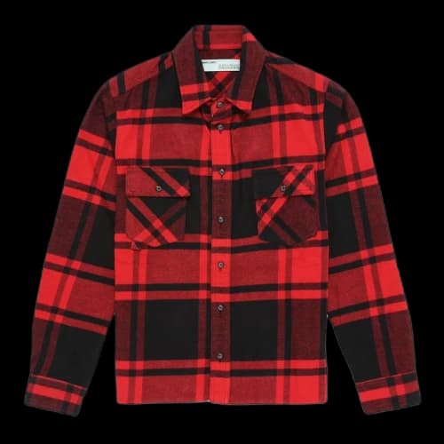 OFF-WHITE Logo Print Checkered Flannel Overshirt Red/Black