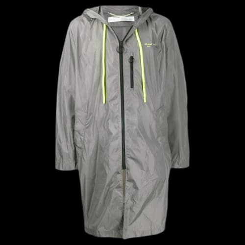 OFF-WHITE Logo Print Raincoat Grey/Fluo Yellow