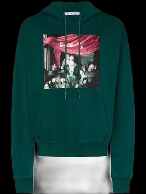 OFF-WHITE Oversize Fit Caravaggio Painting Hoodie Dark Green/Black