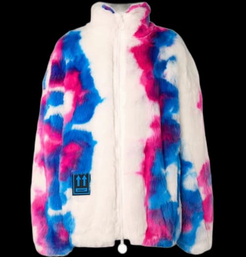 OFF-WHITE Oversized Printed Faux Fur Zip Anorak Coat Blue/White/Red