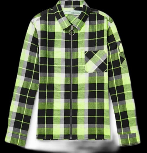 OFF-WHITE Printed Checked Zip Up Shirt Jacket Black/White/Neon Yellow