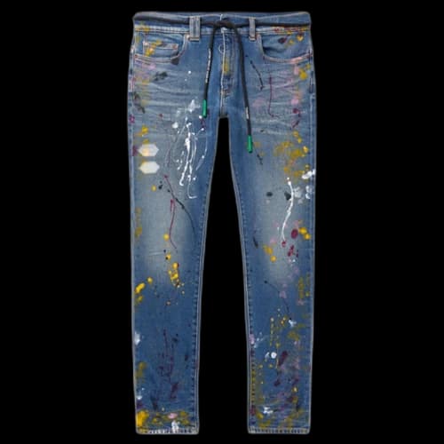 OFF-WHITE Skinny Fit Paint Splattered Denim Jeans Blue/Multicolor