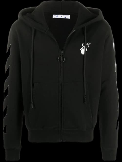 OFF-WHITE Slim Fit Arrows Diag Zip Up Hoodie Black/White
