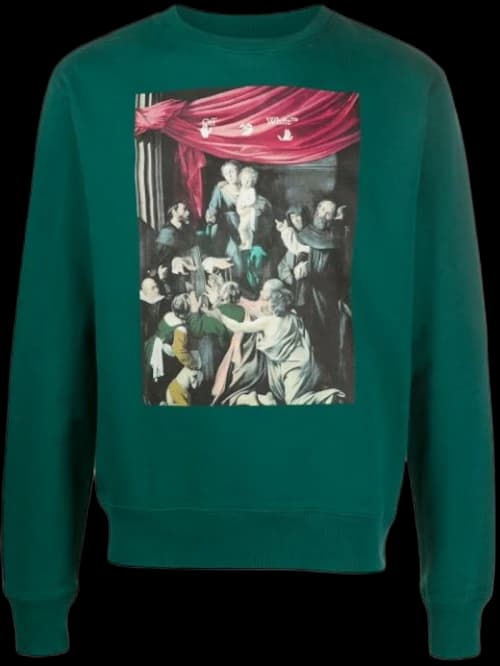 OFF-WHITE Slim Fit Carvaggio Painting Sweatshirt Dark Green/Black