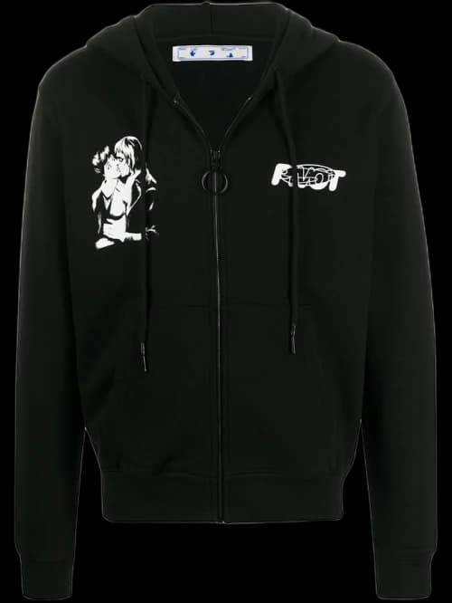 OFF-WHITE Slim Fit Kiss 21 Full Zip Hoodie Black/White