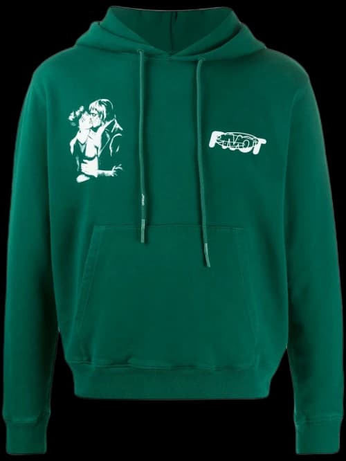 OFF-WHITE Slim Fit Kiss 21 Hoodie Dark Green/White