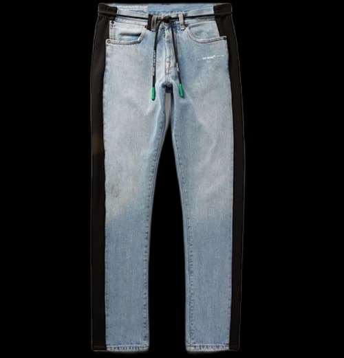 OFF-WHITE Slim Fit Logo Appliqued Denim Jeans Blue/Black