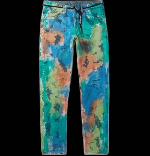 OFF-WHITE Slim Fit Painted Distressed Denim Jeans Multicolor