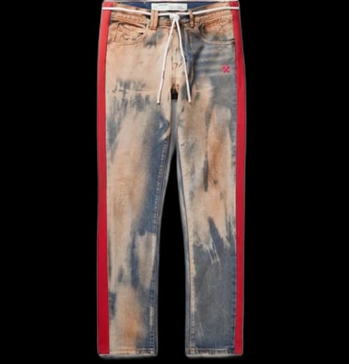OFF-WHITE Slim fit Side Striped Bleached Denim Jeans Multicolor