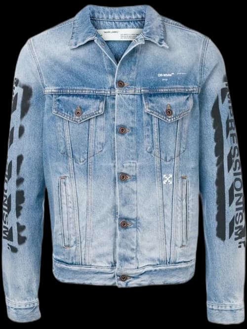 OFF-WHITE Slim Fit Spray Paint Diag Denim Jacket Bleached Blue