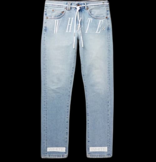 OFF-WHITE Slim Logo Bleached Denim Jeans Light Blue/White
