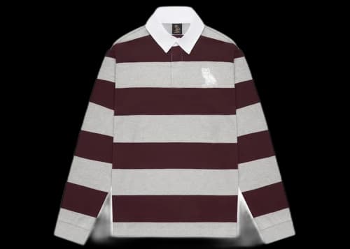 OVO Striped Rugby Polo Heather Grey/Burgundy