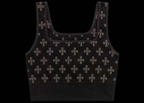 OVO Women's Monogram Rib Knit Crop Top Black/Beige