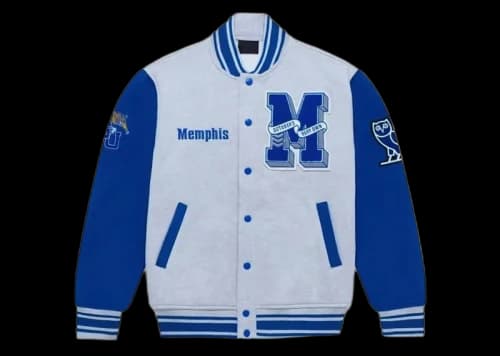OVO x NCAA Memphis Tigers Fleece Varsity Jacket Heather Grey
