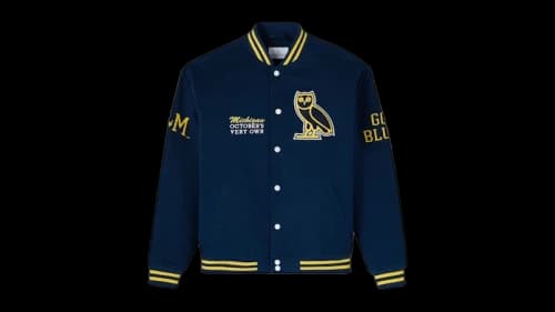 OVO x NCAA Michigan Wolverines Varsity Jacket Navy
