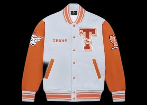 OVO x NCAA Texas Longhorns Fleece Varsity Jacket Heather Grey