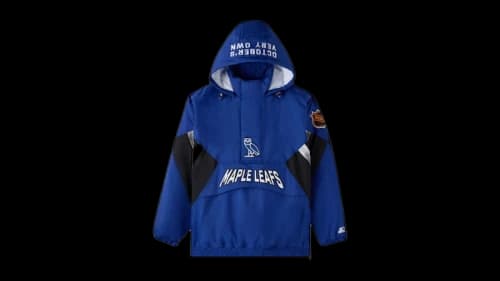 OVO x NHL Starter Toronto Maple Leafs Hooded Half Zip Jacket Blue