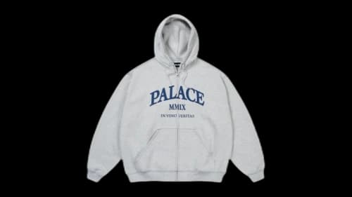 Palace Triple Stitch Veritas Zip Hood Grey Marl