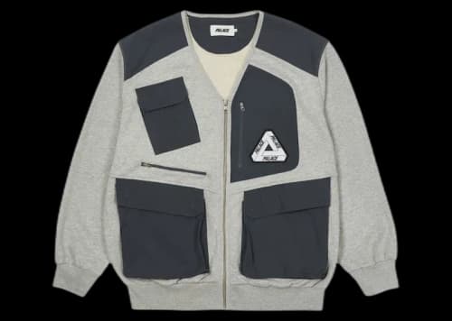 Palace Utility Zip Front Panel Sweat Grey Marl/Navy