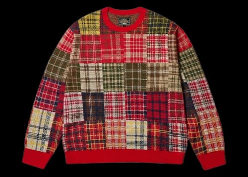 Palace x Beams Plus Crew Patchwork Jacquard Knit Red