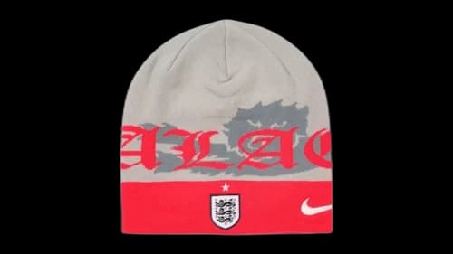 Palace x Nike England Uncuffed Beanie Pewter Grey/Cool Grey/Bright Crimson
