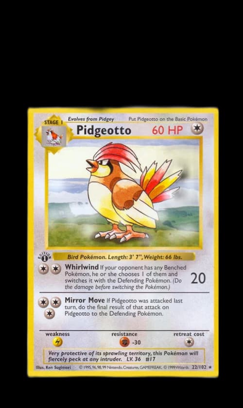 Pidgeotto 1999 Pokemon TCG Base Set 1st Edition #22/102 (PSA or BGS Graded)