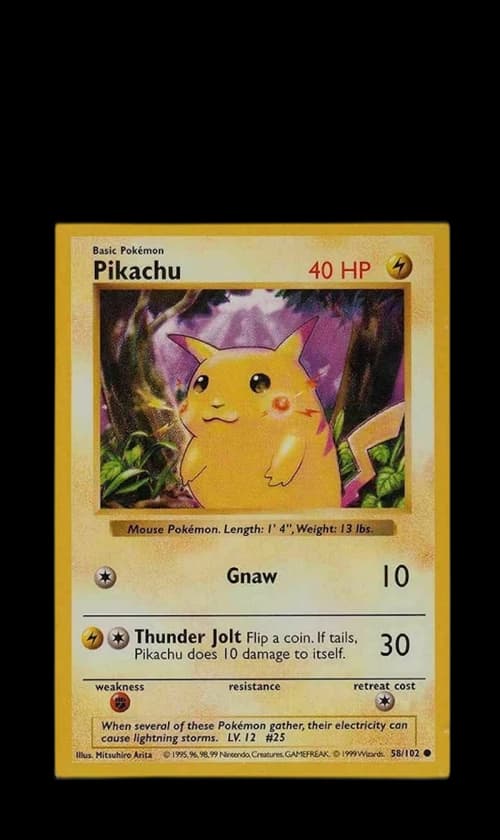 Pikachu 1999 Pokemon Red Cheeks Shadowless #58 (PSA or BGS Graded)
