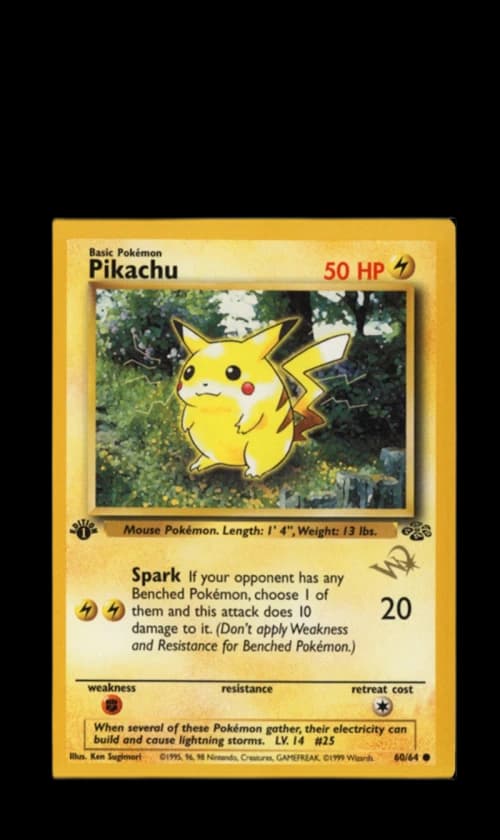 Pikachu 1999 Pokemon TCG Jungle 1st Edition With Duelist Stamp (PSA or BGS Graded)