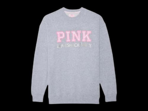 PINK x LoveShackFancy Oversized Crew Sweatshirt Medium Heather Grey