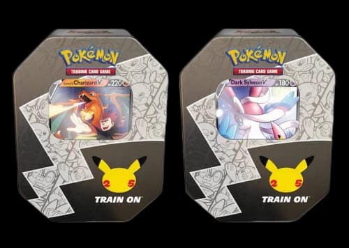 Pokémon TCG 25th Anniversary Celebrations Tin Lances Charizard V/Dark Sylveon V 2x Bundle