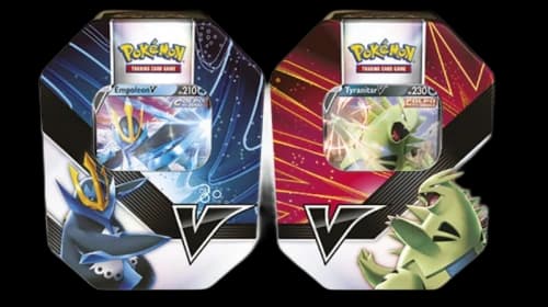 Pokemon TCG V Strikers Empoleon V/Tyranitar V Tin (4 Booster Packs European Version) 2x Bundle