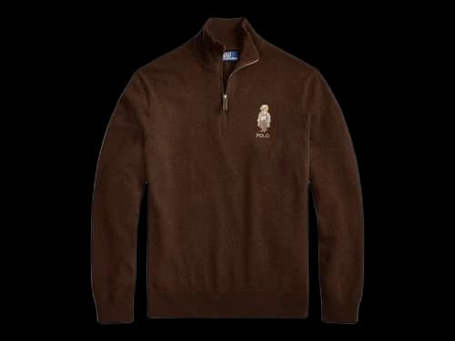 Polo Ralph Lauren Polo Bear Wool Quarter Zip Sweater Cacao Brown Heather