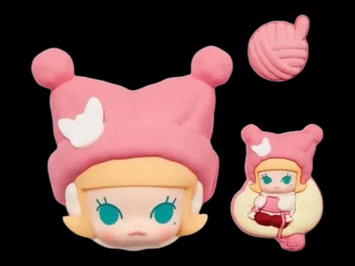 Pop Mart POP BEAN Fluffy & Cozy Series MOLLY Snug Knit Hat Decorative Charm