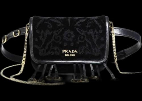 Prada Cahier Belt Bag Embroidered Velvet Black