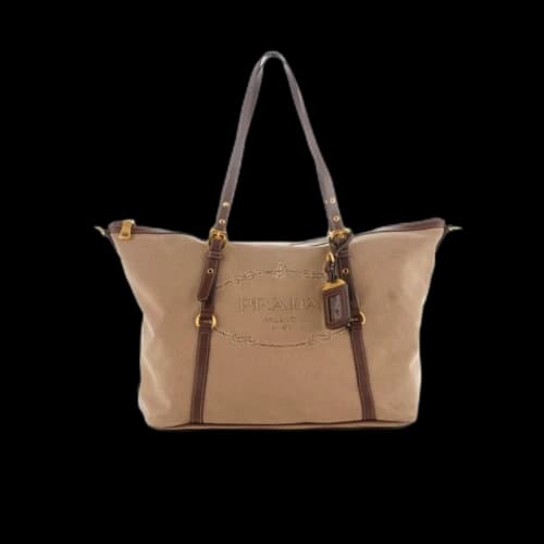Prada Corda Bruciato Shopping Tote Jacquard Logo Dark Beige