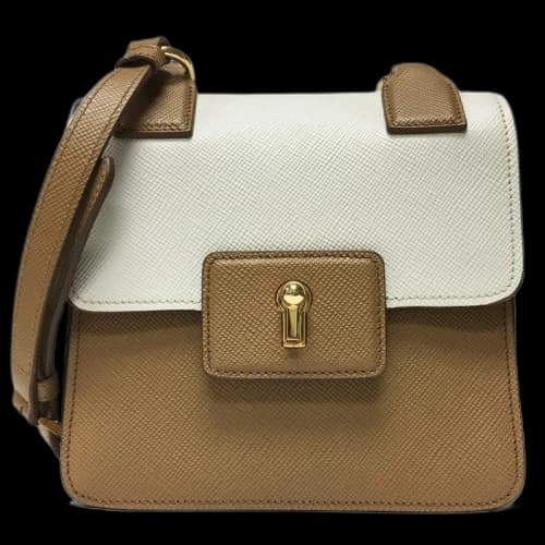 Prada Cuir Pattina Shoulder Bag Saffiano Caramel Beige/Talco White