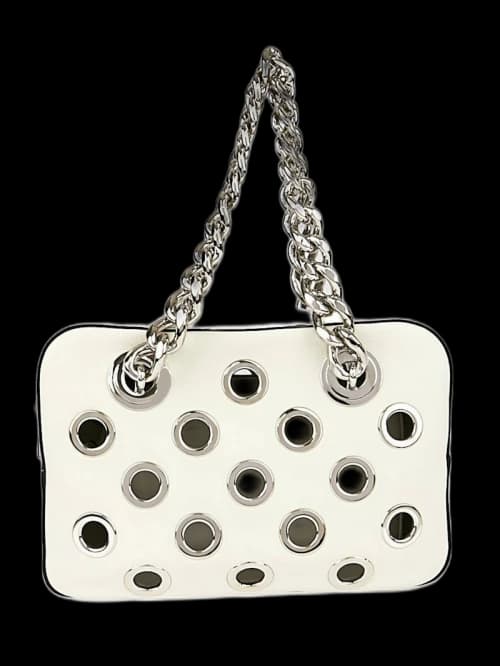 Prada Grommet Shoulder Bag Vitello Daino White