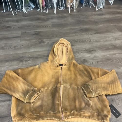 GV Gallery Raspberry Waffle Knit Zip Hoodie Mustard