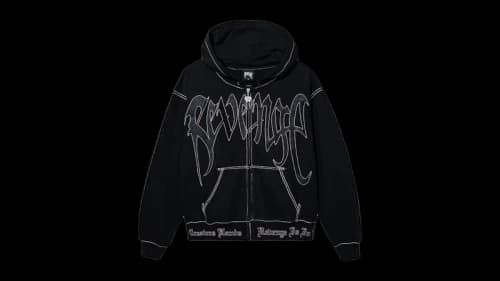 Revenge Contrast Skull Embroidered Zip Sweatshirt Black/Pink