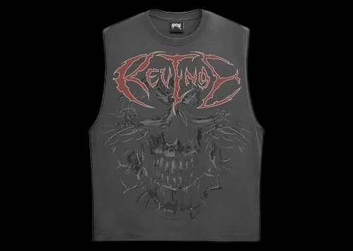 Revenge Skull Flame Cut Off Tank Vintage Black