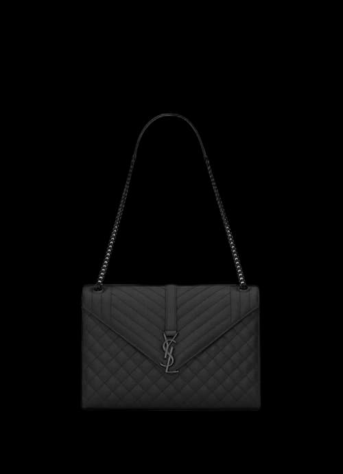 Saint Laurent Envelope Grain de Poudre Embossed Leather Mix Matelasse Large Black
