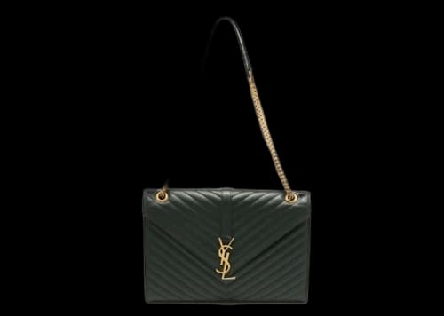 Saint Laurent Matelasse Leather Large Monogram Envelope Shoulder Bag Green