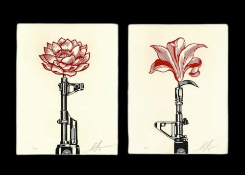 Shepard Fairey AK-47 Lotus Letterpress & AR-15 Lily Letterpress Print (Signed, Edition of 450)