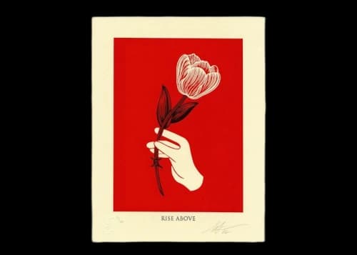 Shepard Fairey x OBEY Rise Above Barbwire Flower Print (Signed, Edition of 250) Red