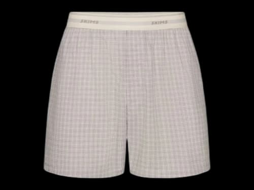 SKIMS Men's Logo Band Cotton Poplin Boxer Silver Check