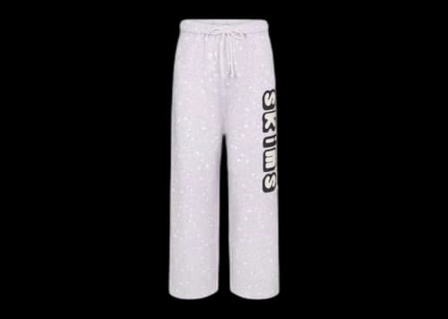 SKIMS Women's Cotton Fleece Straight Leg Pant Light Heather Grey Snow Print