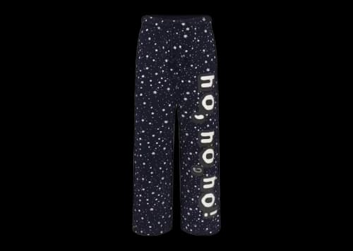 SKIMS Women's Cotton Fleece Straight Leg Pant Navy Ho Ho Ho Snow Print