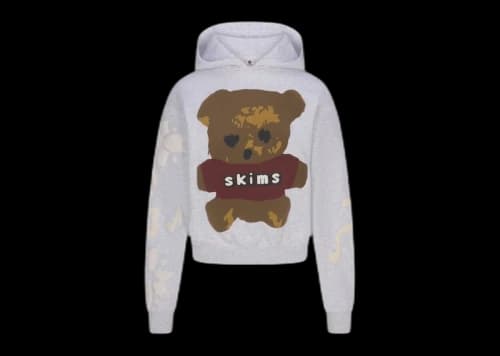 SKIMS x Cactus Plant Flea Market Women's Cotton Fleece Hoodie Light Heather Grey Teddy Bear Print